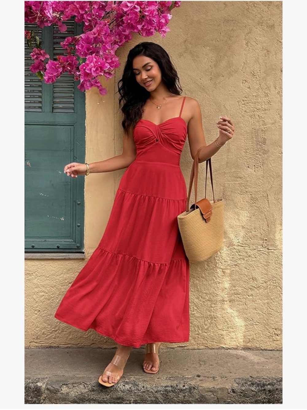NWT Red Spaghetti Strap Tiered Maxi Dress-S - Picture 7 of 16